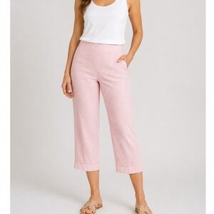 Nikki Valenti Pink Irish Linen Cropped Pants Size 10 High Rise Embroidered‎